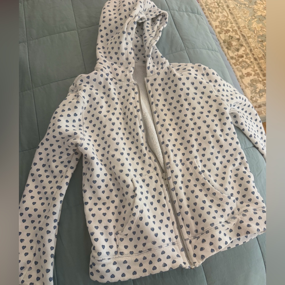 Kids size 12 (runs small) Roller Rabbit Cream Hoodie with Blue Heart Design